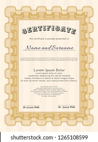 Orange Diploma or certificate template. Superior design. Printer friendly. Customizable, Easy to edit and change colors. 