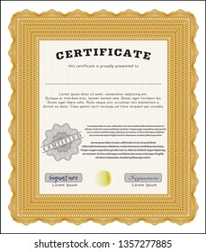 Orange Diploma or certificate template. Vector illustration. With great quality guilloche pattern. Nice design. 