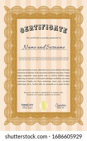 Orange Diploma or certificate template. Vector illustration. With quality background. Sophisticated design. 