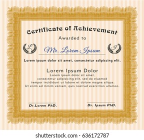 Orange Diploma or certificate template. Vector illustration. With background. Sophisticated design. 