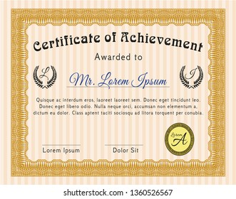 Orange Diploma. Complex background. Money style design. Detailed. 