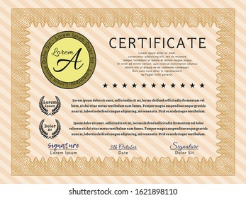 Orange Diploma. Complex background. Nice design. Detailed. 