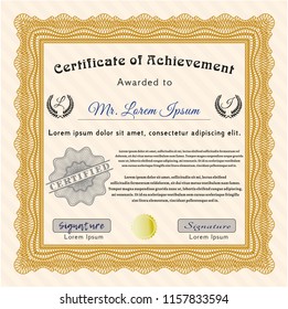 Orange Diploma. With complex linear background. Modern design. Detailed. 