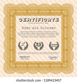 Orange Diploma. With complex linear background. Vector illustration. Money Pattern. 