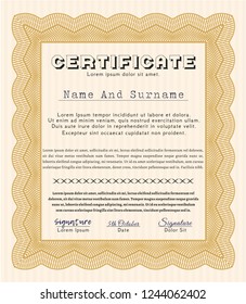 Orange Diploma. With complex linear background. Money design. Detailed. 
