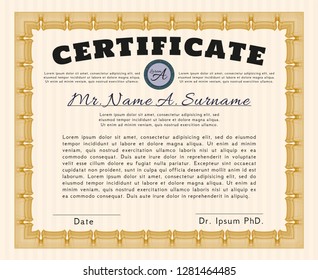 Orange Diploma. Customizable, Easy to edit and change colors. With guilloche pattern. Retro design. 