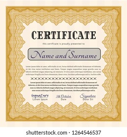 Orange Diploma. Detailed. With background. Money Pattern design. 