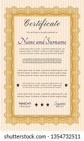 Orange Diploma. Detailed. Complex background. Perfect design. 