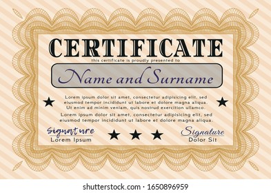 Orange Diploma. Detailed. Complex background. Money Pattern. 