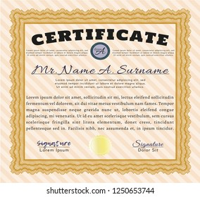 Orange Diploma. Detailed. With complex linear background. Money style design. 