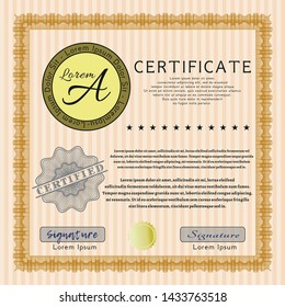 Orange Diploma. Detailed. With guilloche pattern. Perfect design. 