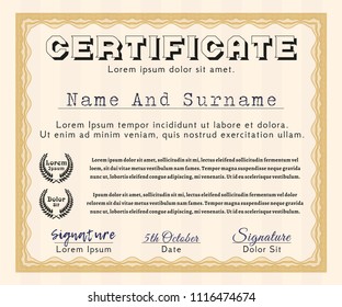 Orange Diploma. Detailed. With linear background. Lovely design. 