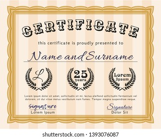 Orange Diploma. Easy to print. Detailed. Money design. 