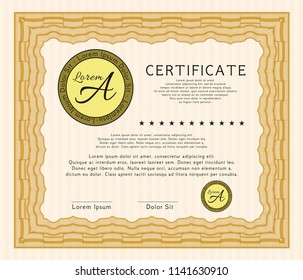 Orange Diploma. With guilloche pattern and background. Sophisticated design. Detailed. 