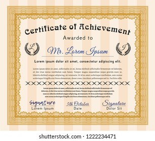Orange Diploma. With guilloche pattern and background. Money Pattern design. Customizable, Easy to edit and change colors. 