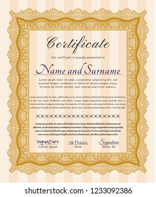 Orange Diploma. With guilloche pattern. Money Pattern. Customizable, Easy to edit and change colors. 