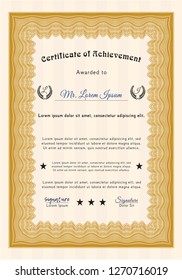 Orange Diploma. With guilloche pattern. Vector illustration. Good design. 