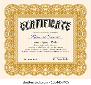 Orange Diploma. With linear background. Money design. Detailed. 