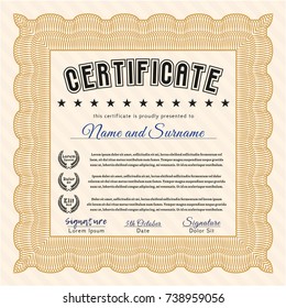 Orange Diploma. With linear background. Money style design. Detailed. 