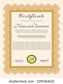 Orange Diploma. Money design. Customizable, Easy to edit and change colors. Complex background. 