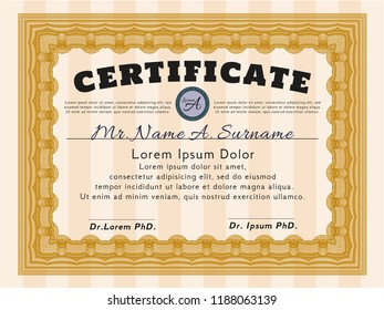Orange Diploma. Money Pattern. Complex background. Detailed. 