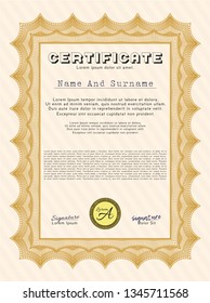 Orange Diploma. Money Pattern. With guilloche pattern and background. Detailed. 