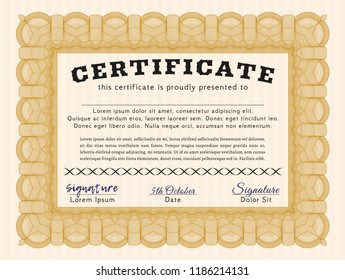 Orange Diploma. Money style design. Detailed. With background. 