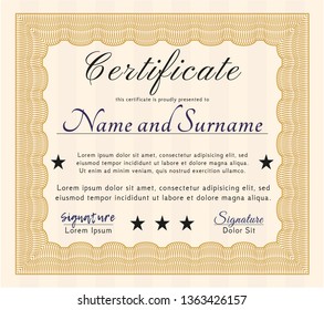 Orange Diploma. Money style design. With complex background. Vector illustration. 