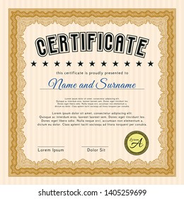 Orange Diploma. Money style design. With guilloche pattern. Customizable, Easy to edit and change colors. 