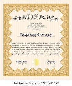 Orange Diploma. Sophisticated design. Vector illustration. With complex linear background. 