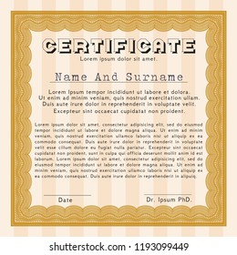 Orange Diploma template. With background. Nice design. Vector illustration. 