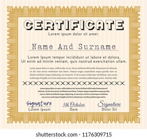 Orange Diploma template. Beauty design. Printer friendly. Detailed. 