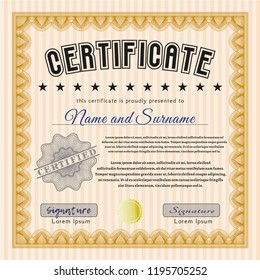 Orange Diploma template or certificate template. With background. Good design. Detailed. 