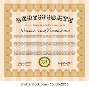 Orange Diploma template or certificate template. With background. Money design. Customizable, Easy to edit and change colors. 