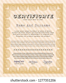Orange Diploma template or certificate template. Beauty design. With complex linear background. Vector illustration. 