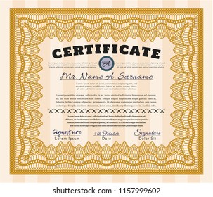 Orange Diploma template or certificate template. With complex background. Customizable, Easy to edit and change colors. Perfect design. 