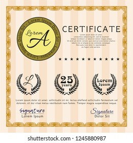 Orange Diploma template or certificate template. Complex background. Money style design. Detailed. 