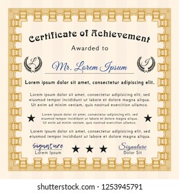 Orange Diploma template or certificate template. With complex background. Detailed. Money Pattern. 