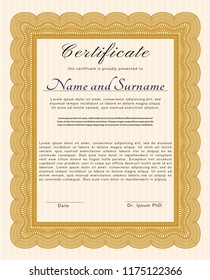 Orange Diploma template or certificate template. Customizable, Easy to edit and change colors. With great quality guilloche pattern. Money Pattern design. 