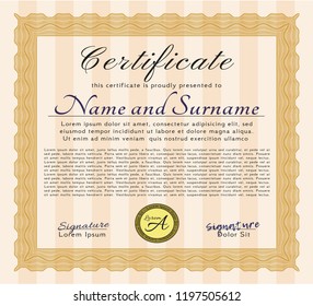 Orange Diploma template or certificate template. Customizable, Easy to edit and change colors. Printer friendly. Cordial design. 