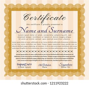 Orange Diploma template or certificate template. Customizable, Easy to edit and change colors. With complex linear background. Modern design. 