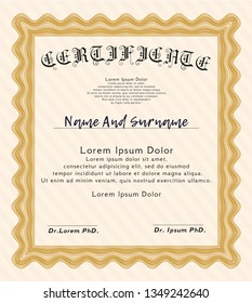 Orange Diploma template or certificate template. Customizable, Easy to edit and change colors. With guilloche pattern. Superior design. 