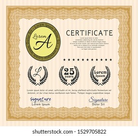 Orange Diploma template or certificate template. Customizable, Easy to edit and change colors. With complex linear background. Money style design. 