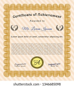 Orange Diploma template or certificate template. Detailed. With background. Retro design. 