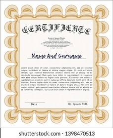 Orange Diploma template or certificate template. Detailed. With complex linear background. Perfect design. 