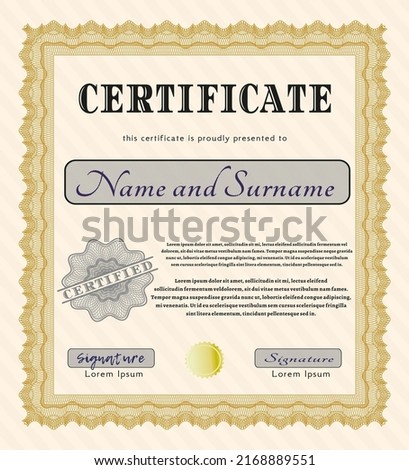Orange Diploma template or certificate template.  Excellent design.    