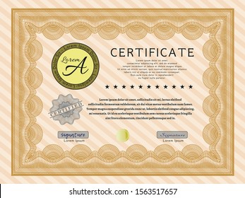 Orange Diploma template or certificate template. Good design. Customizable, Easy to edit and change colors. With great quality guilloche pattern. 