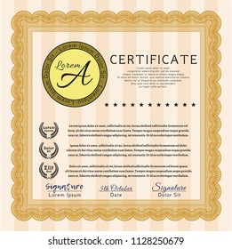 Orange Diploma template or certificate template. With guilloche pattern. Excellent design. Detailed. 