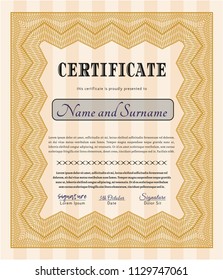 Orange Diploma template or certificate template. With guilloche pattern. Nice design. Detailed. 