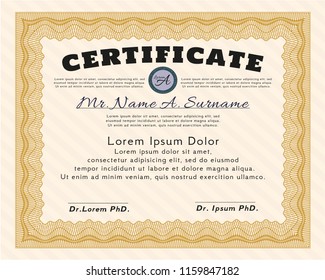 Orange Diploma template or certificate template. With linear background. Artistry design. Customizable, Easy to edit and change colors. 